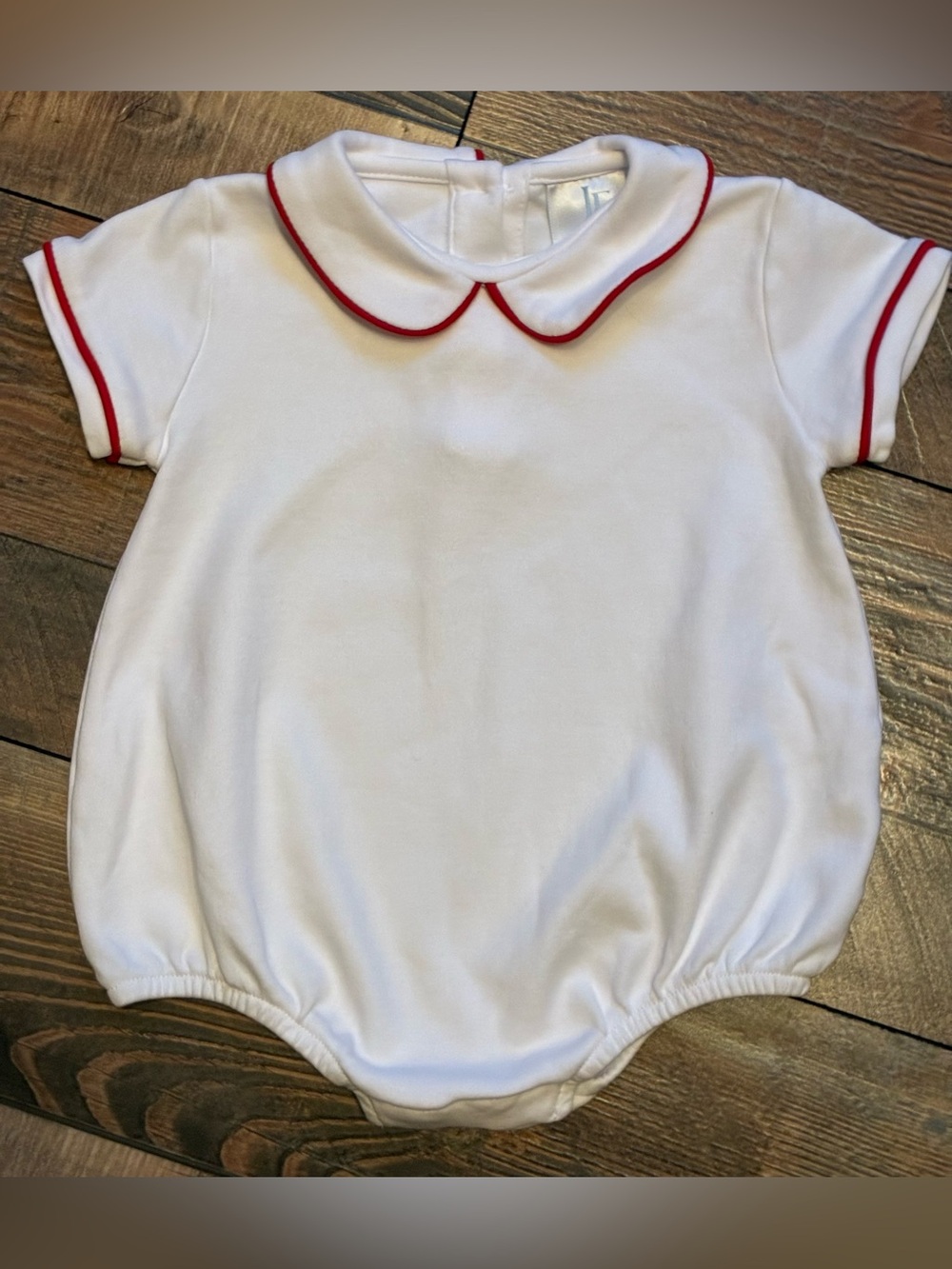 Little English White Baby One-Piece with Red Piping